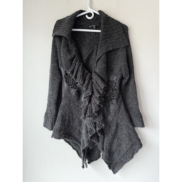 Anthropologie Sweaters - SIONI Anthropologie Cardigan Sweater Woman S BOHO Wool Blend Gray Crochet